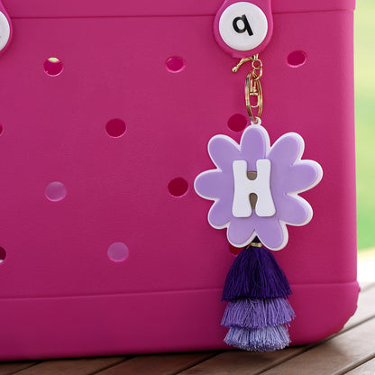 Owllaser Daisy style, Double Clusters, Handbag Charm with tassels, Keychain with Initial