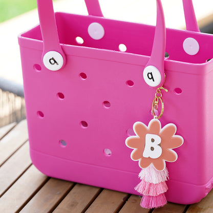 Owllaser Daisy style, Double Clusters, Handbag Charm with tassels, Keychain with Initial