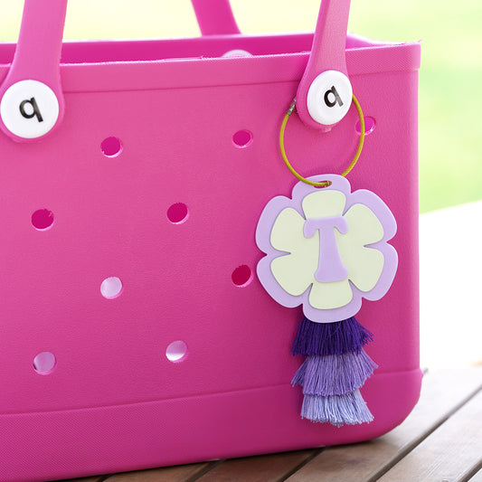 Owllaser Bright Flowers, Double Clusters, Handbag Charm, Keychain with Customizable Initial