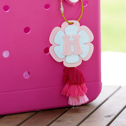 Owllaser Bright Flowers, Double Clusters, Handbag Charm, Keychain with Customizable Initial