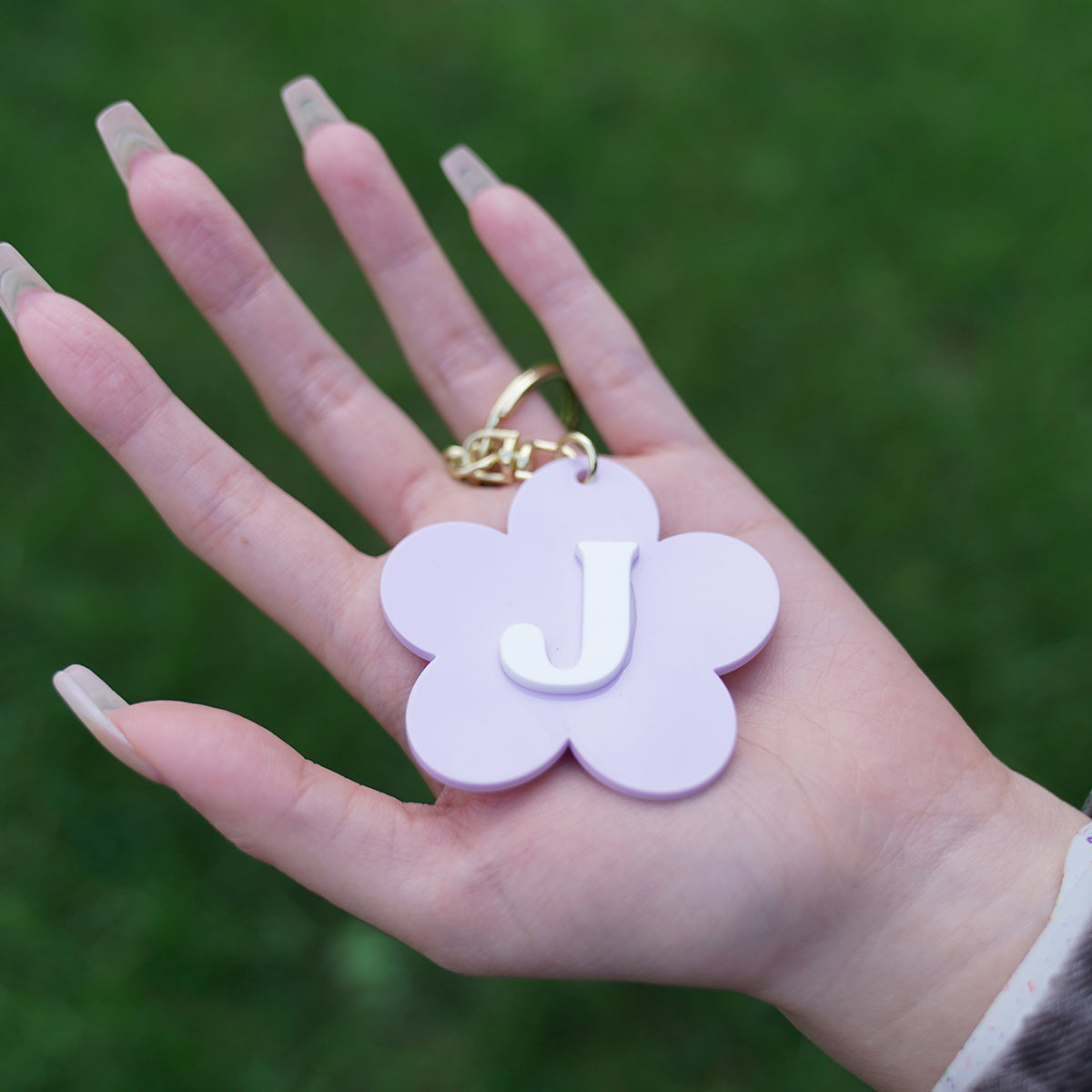Owllaser Flower Style-Keychain, Backpack Buckle with Initial