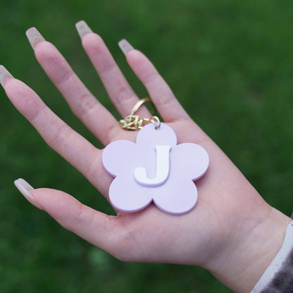 Owllaser Flower Style-Keychain, Backpack Buckle with Initial