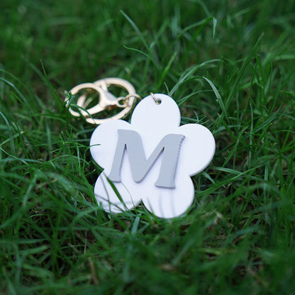 Owllaser Flower Style-Keychain, Backpack Buckle with Initial