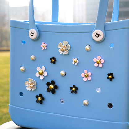 Owllaser 17 Pcs Pearls and Colorful Flowers Charms for Bogg Bag Accessories, Compatible with Women Rubber Beach Bag Tote