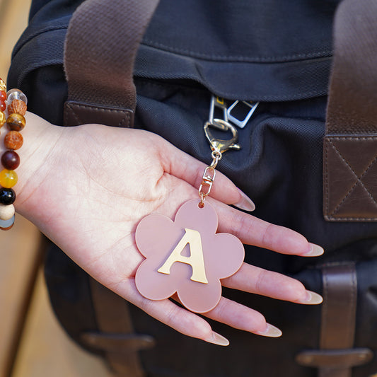 Owllaser Flower Style-Keychain, Backpack Buckle with Initial