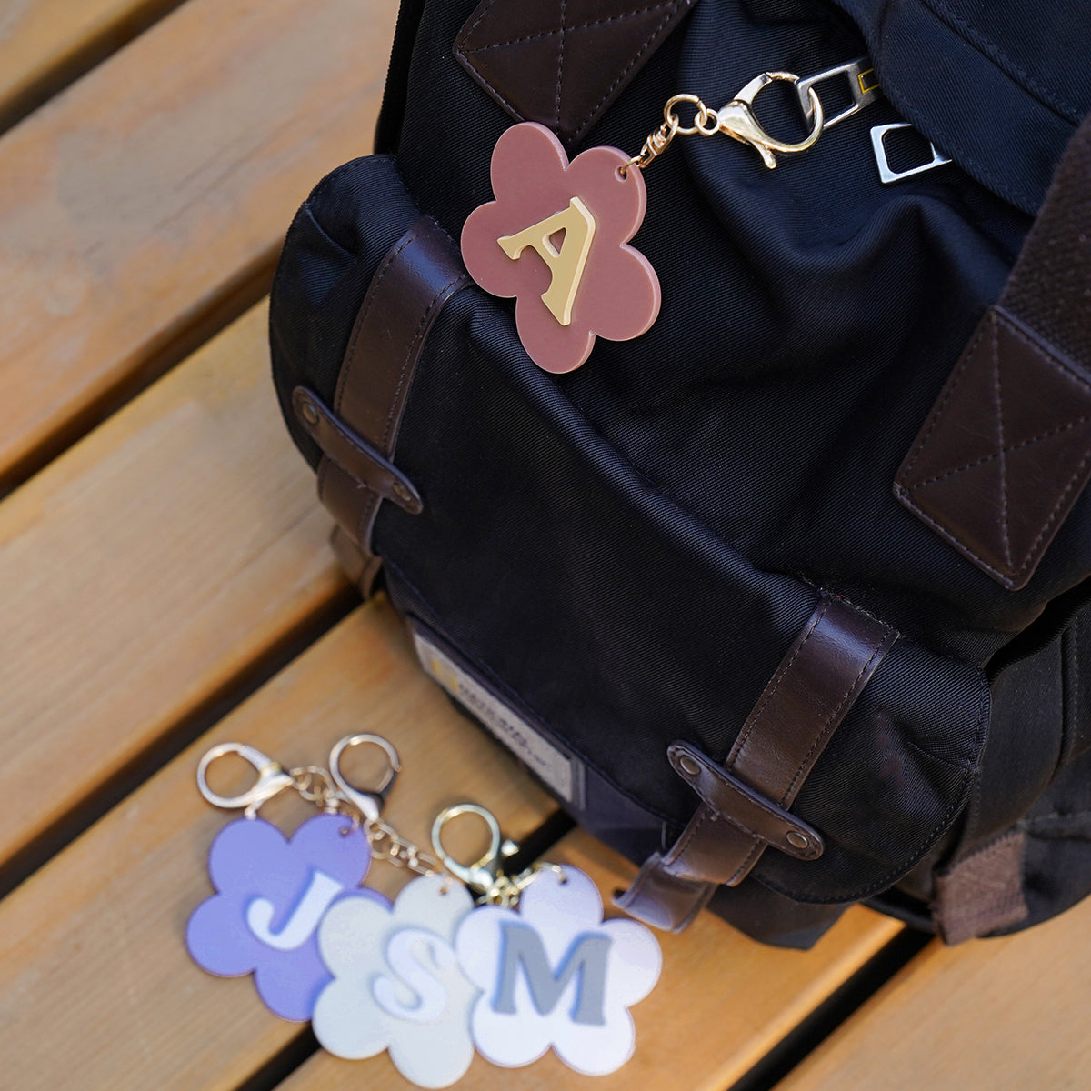 Owllaser Flower Style-Keychain, Backpack Buckle with Initial
