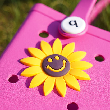 Owllaser Smile Sunflower Rubber Beach Bag Accessories, Big Charms for Bogg Bag