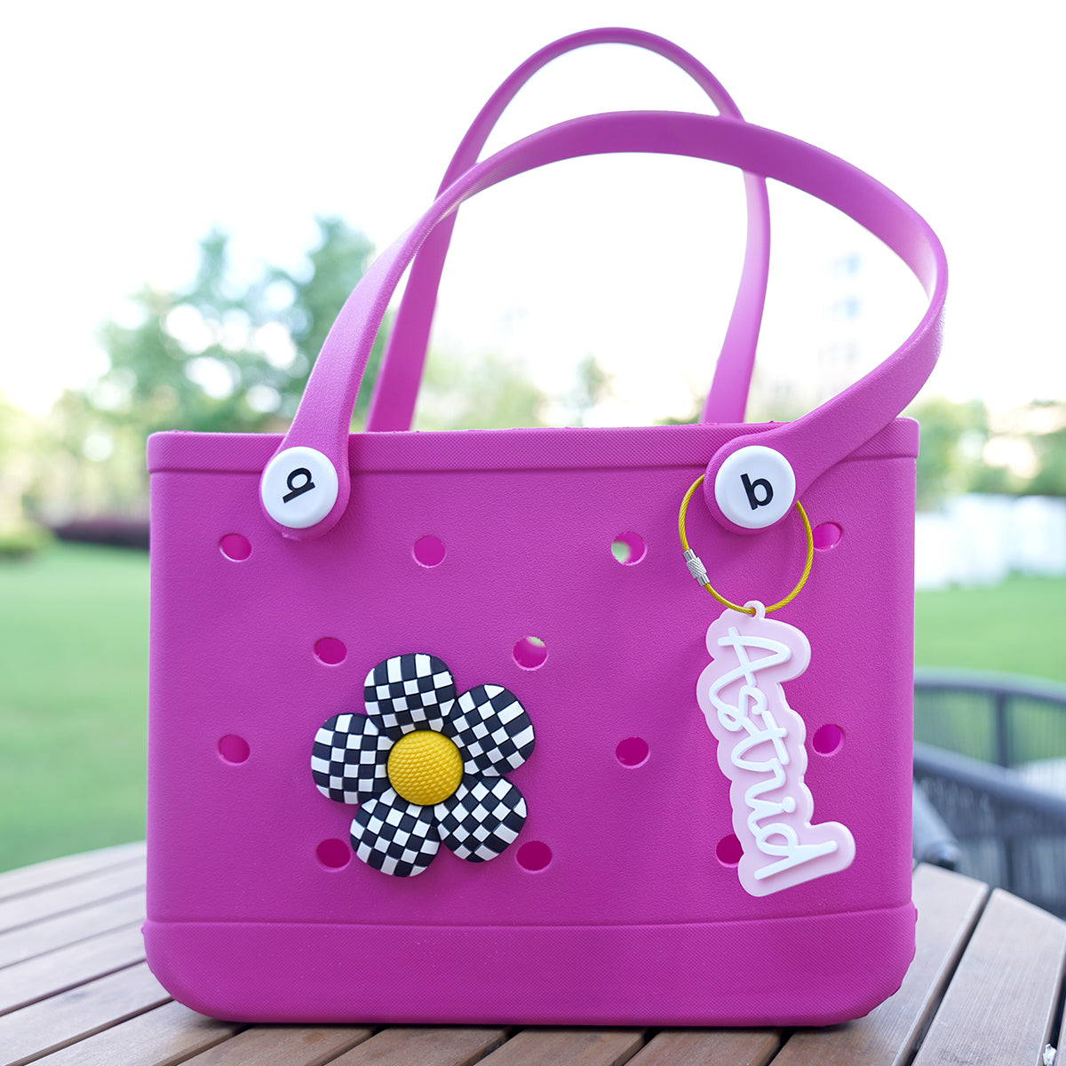 Owllaser Chessboard Flower Rubber Beach Bag Accessories, Big Charms for Bogg Bag