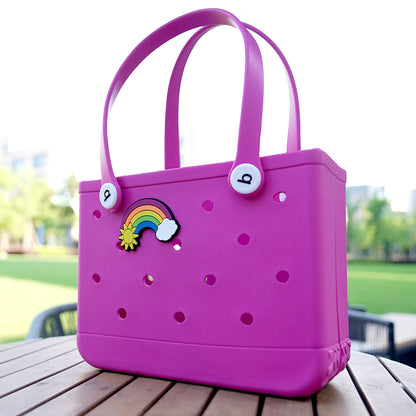 Owllaser Rainbow Charms, Rubber Beach Bag Tote Handbag Bogg Bag