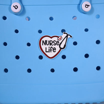 Owllaser Heart Style Charm for Bogg Handbag with Name "NURSE life"