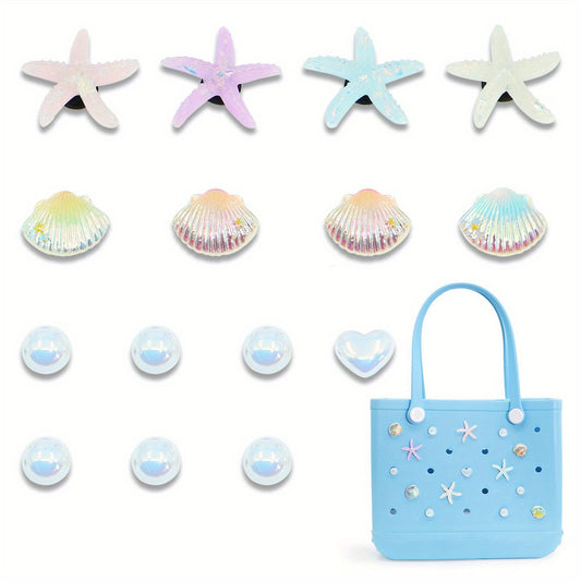 Owllaser Ocean Series Pearls Charms for Handbags, Starfish Accessories for Bogg Bags（15Pcs）