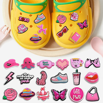 Owllaser Pink Girl Fancy Charms for Shoes, 3D Rubber Removable Accessories for Crocs Shoes(37Pcs)