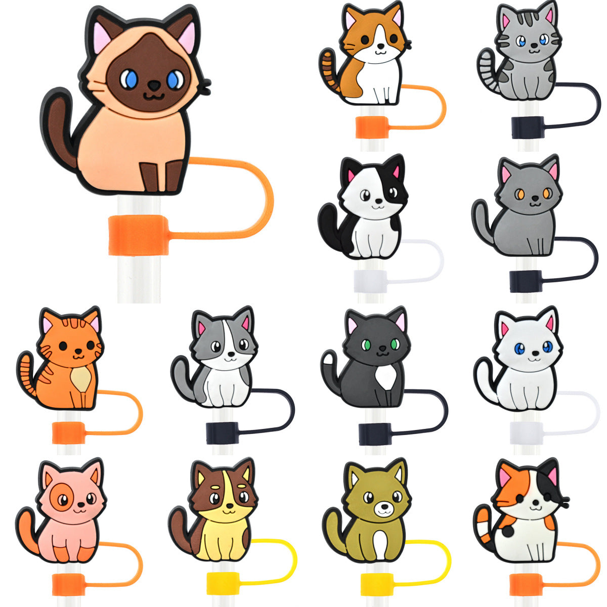 Owllaser Cartoon Cat Straw Topper Accessory for 10mm Straw(13Pcs)