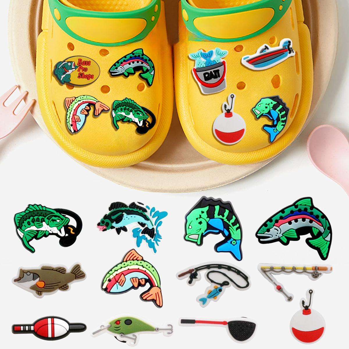 Owllaser 3D DIY Fishing Series Shoe Charms, for Crocs Shoes(21Pcs)