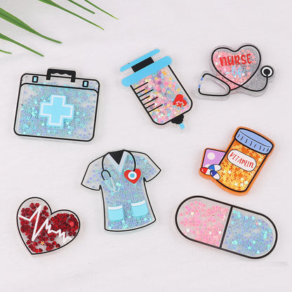 Owllaser Bundle(7Pcs) Medical Charms with Quicksand, Accessories for Bogg Bags