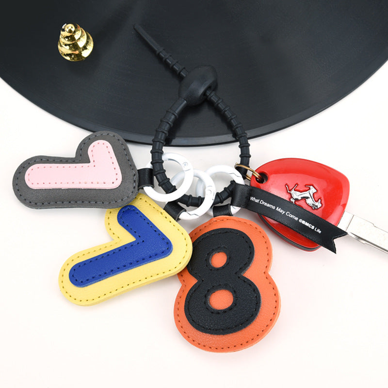 Lucky Number Keychain PU Leather Fashionable and Versatile Bag Pendant