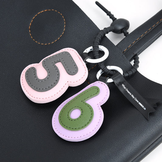 Lucky Number Keychain PU Leather Fashionable and Versatile Bag Pendant