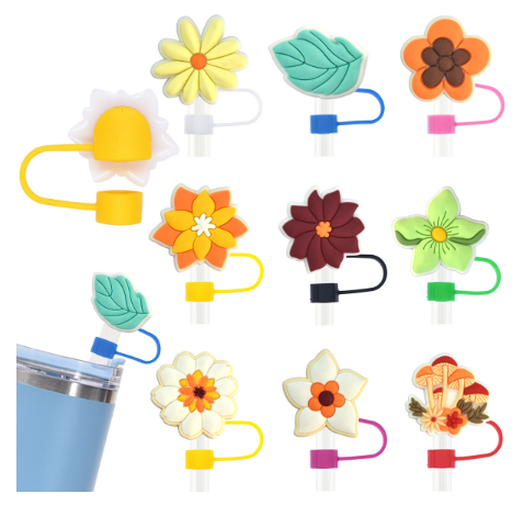 Owllaser Creative Cute Flower Straw Topper (9Pcs) for 10mm Straw